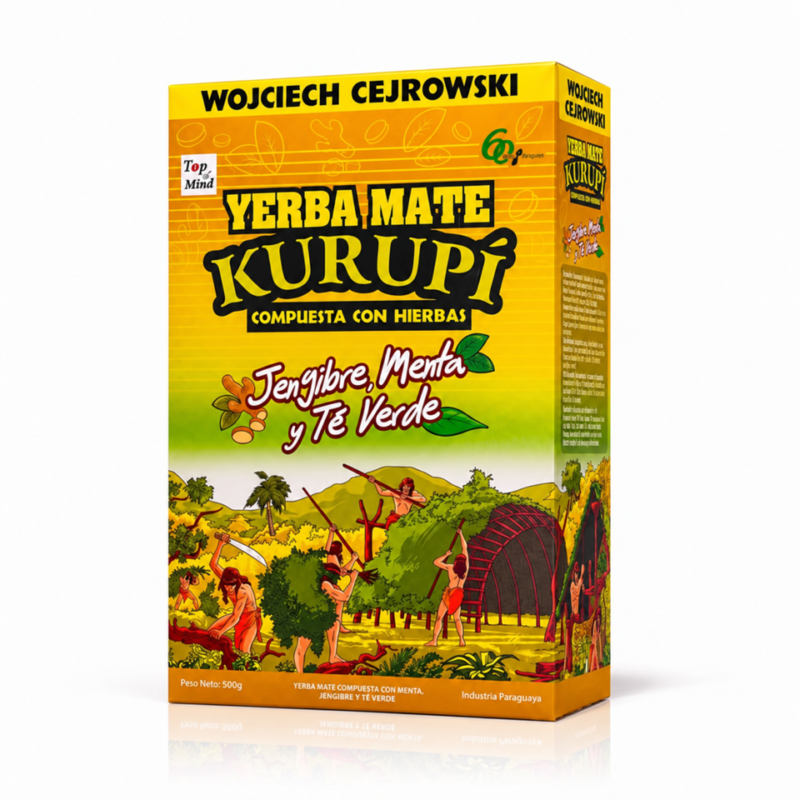 Yerba Mate Kurupi Jengibre, Menta y te Verde 500g