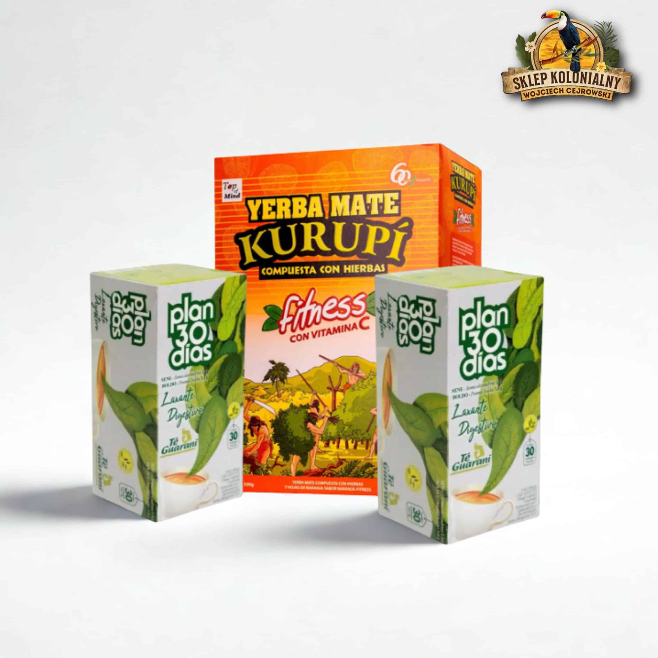 Zestaw odchudzająco-oczyszczający: Yerba Mate Kurupí Fitness i herbata ziołowa Plan 30 Días