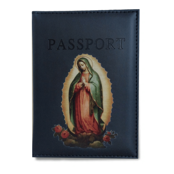 Etui na paszport z wizerunkiem Matki Bożej z Guadalupe – czarne